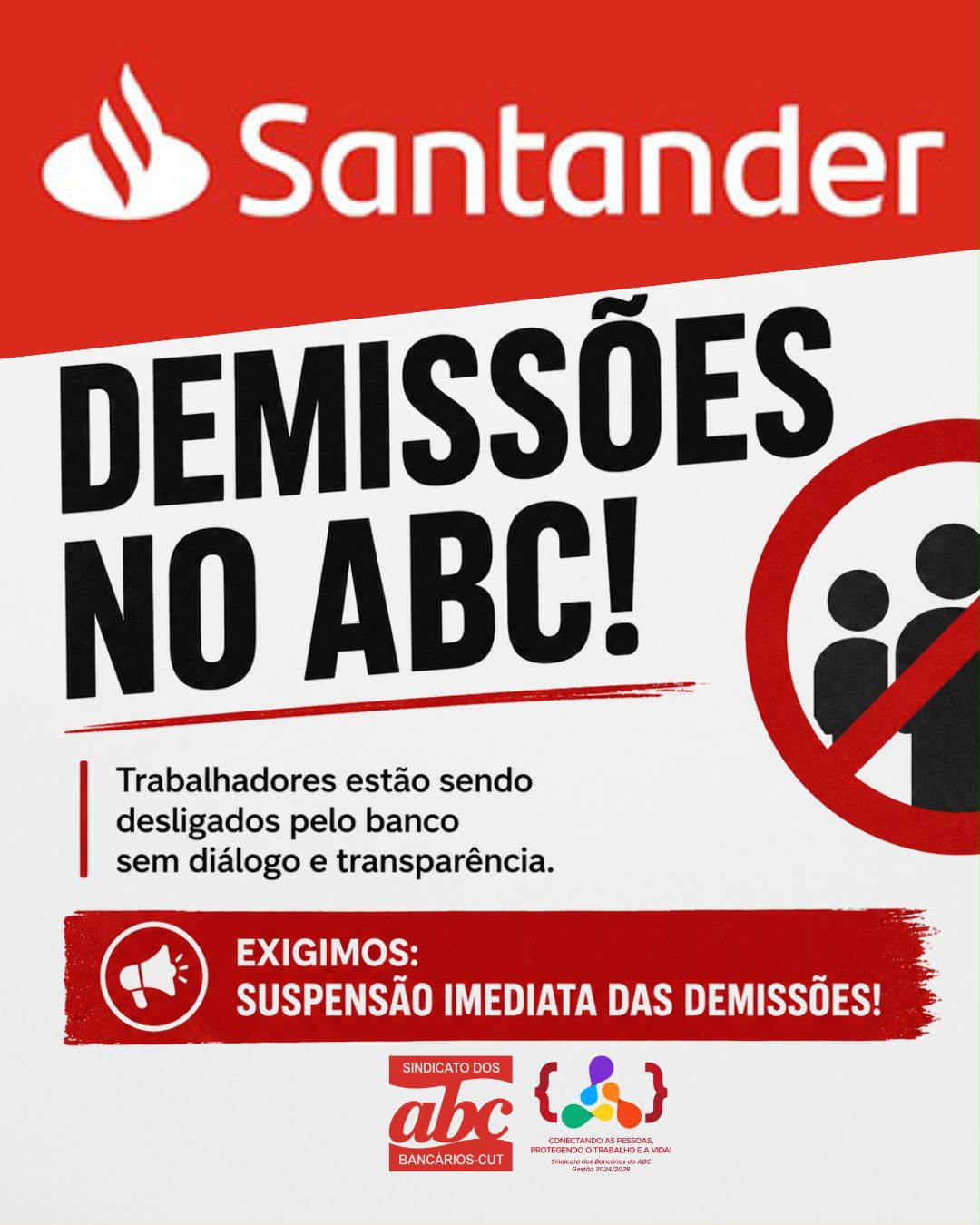 Santander promove demissões e Sindicato dos Bancários do ABC cobra explicações